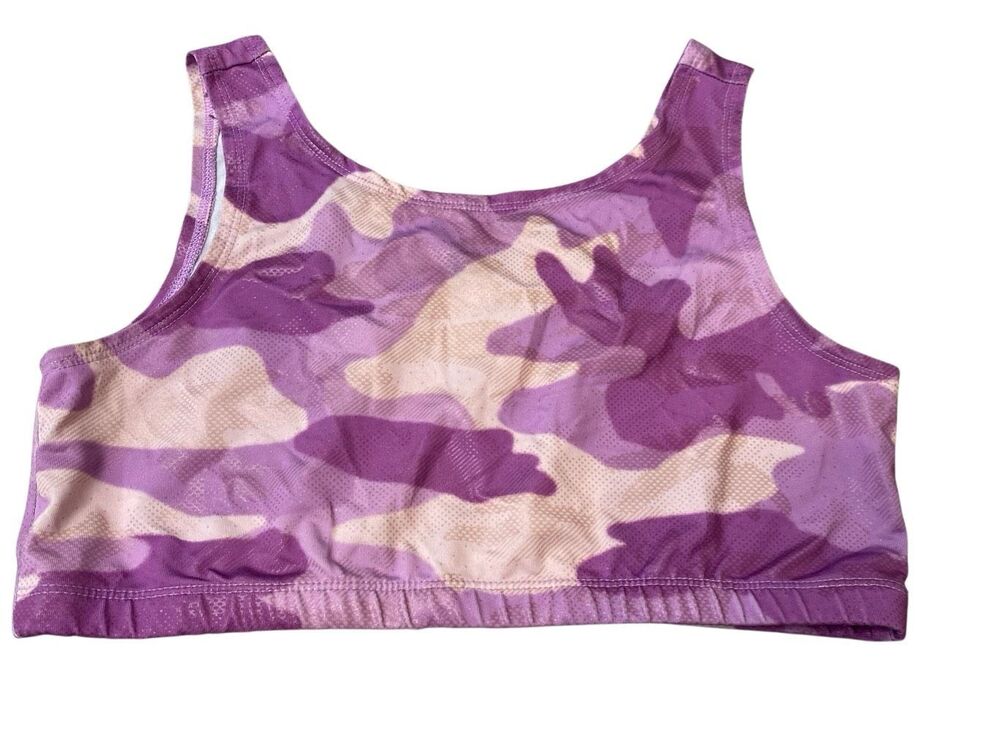 Justice Purple Camo Crop Top Athletic Workout Yoga Activewear Training Top